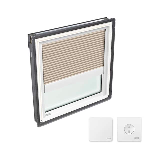 VELUX 30-1/16 in. x 30 in. Fixed Deck Mount Skylight with Laminated Low-E3 Glass and Beige Solar Powered Room Darkening Blind