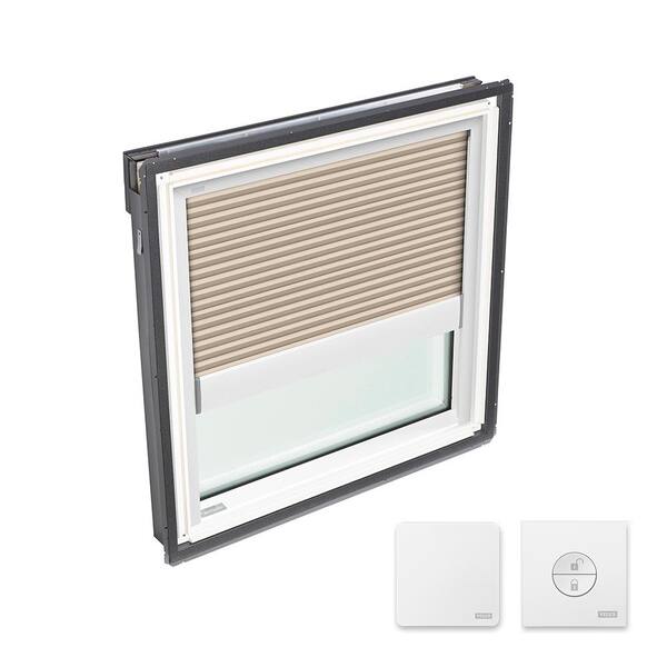 VELUX 44-1/4 in. x 45-3/4 in. Fixed Deck Mount Skylight with Laminated Low-E3 Glass & Beige Solar Powered Room Darkening Blind