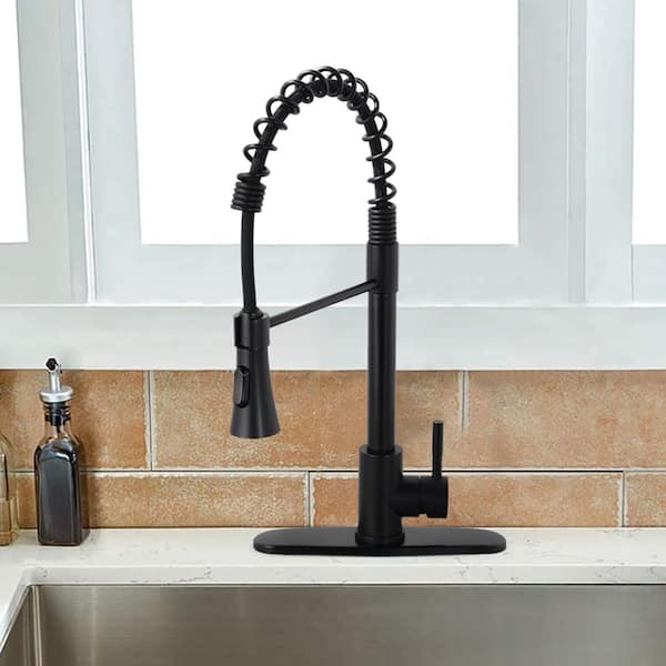 Magic Home Low Lead Commercial Single-Handle Pull-Out Sprayer Kitchen Faucet with Spot Resistant in Matte Black