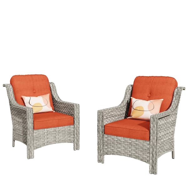 Eureka Gray Modern Wicker Outdoor Lounge Chair Seating Set with Red Cushions (2-Pack)