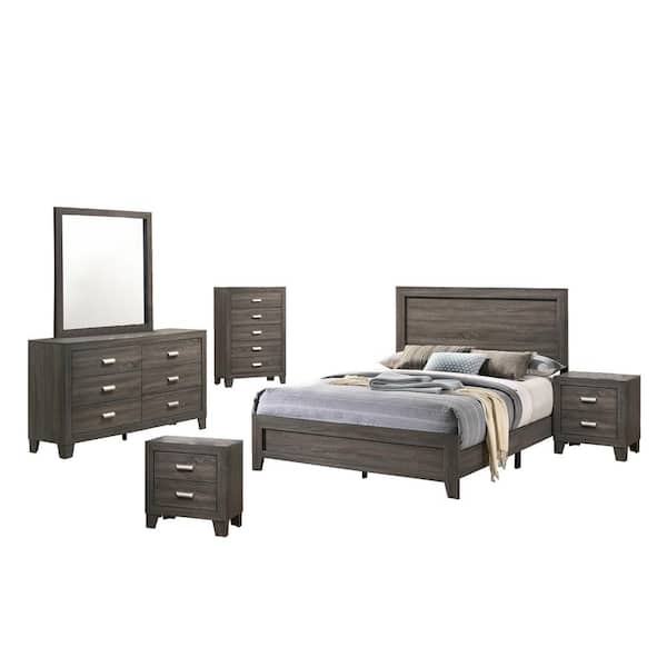 Best Quality Furniture Anastasia 6 Piece Gray Full Panel Bedroom Set