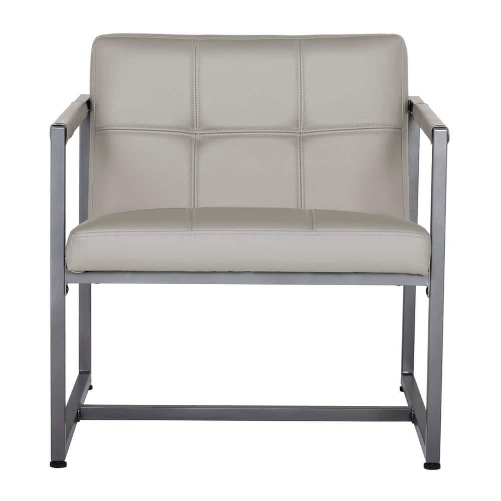 Mushroom Gray Leather and Metal Accent Chair
