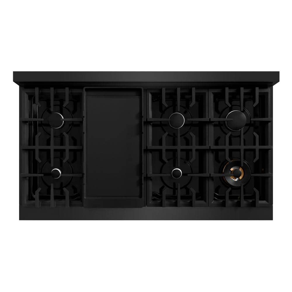 ZLINE 48" Black Stainless Steel Double Oven Gas Range with 8 Burners