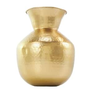 13 in. Gold Hammered Spotted Metal Decorative Vase with Fluted Top