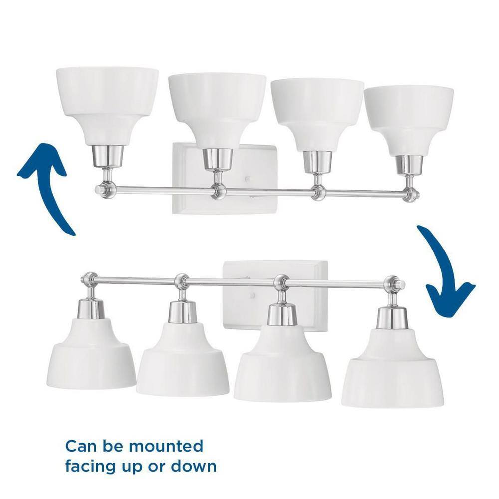 Bramlett Polished Chrome 4-Light Bath Vanity with White Shades