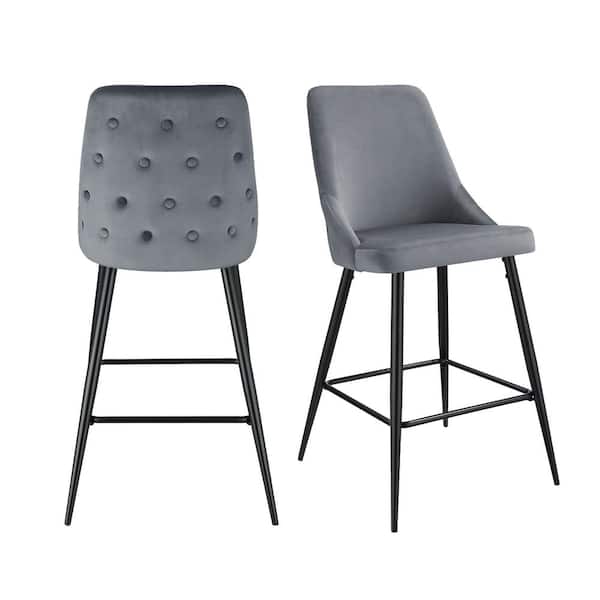 Picket House Furnishings Ziva 27 in. Gunmetal High Back Metal Bar Stool (Set of 2)