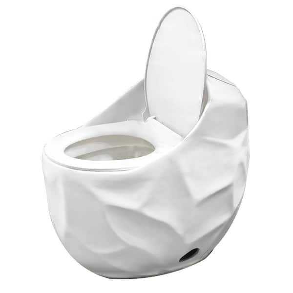 1-Piece 1.28 GPF Round Single Flush Egg Shape Toilet in Glossy White
