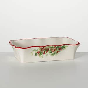 10.25 in. 33 fl. Oz. White and Red Ceramic Christmas Cardinal Serving Bowl