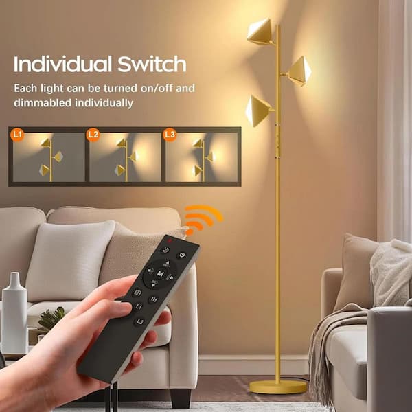 70 in. Gold RGBCW Tree Floor Lamp Stepless Dimmable LED Tall Standing Lamp