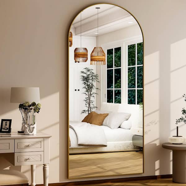 Morden Gold 34 in. W x 76 in. H Arched Aluminum Alloy Frame Full Length Standing Mirror