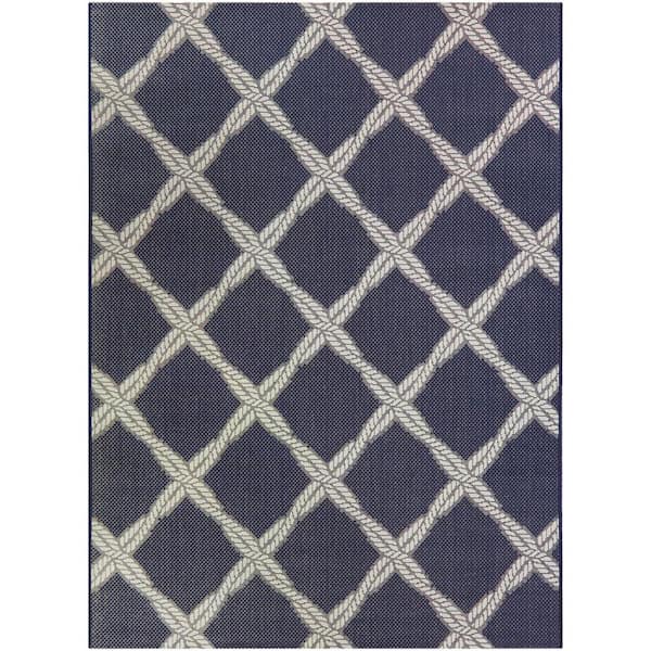 Doyle Navy 7 ft. 10 in. x 10 ft. Trellis Indoor/Outdoor Area Rug