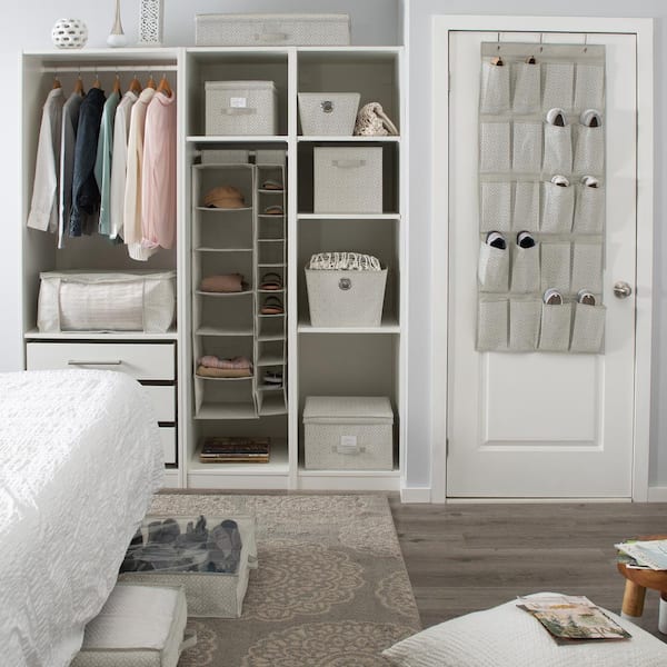 Mdesign Large 20 Shelf Compartments Fabric Over Rod Closet Hanging Storage  Unit - Gray : Target