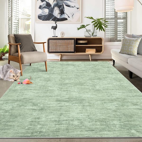 Green 10 ft. x 13 ft. Non-Slip Texture Print Rug Machine Washable Ultra Thin Soft for Office Dining Room Bedroom