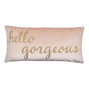 Fiori Blush, Gold Embroidered "Hello Gorgeous" 12 in. x 24 Throw Pillow