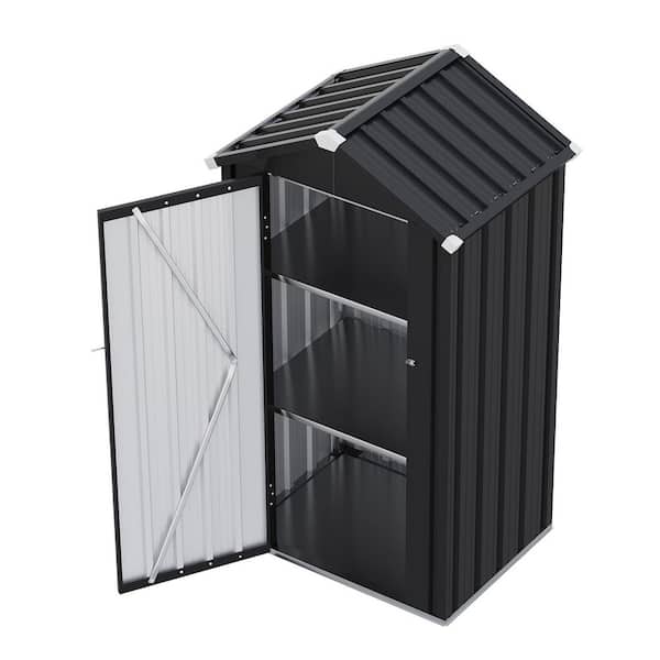 3 ft. W x 2 ft. D Black Metal Shed with 2-Piece Shelves, Floor, Lockable Door and Vents ( 6 sq. ft. )