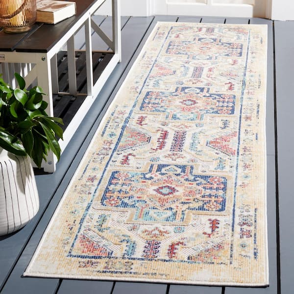 Cabana Navy/Aqua/Ivory 2 ft. x 9 ft. Aztec Medallion Indoor/Outdoor Runner Rug