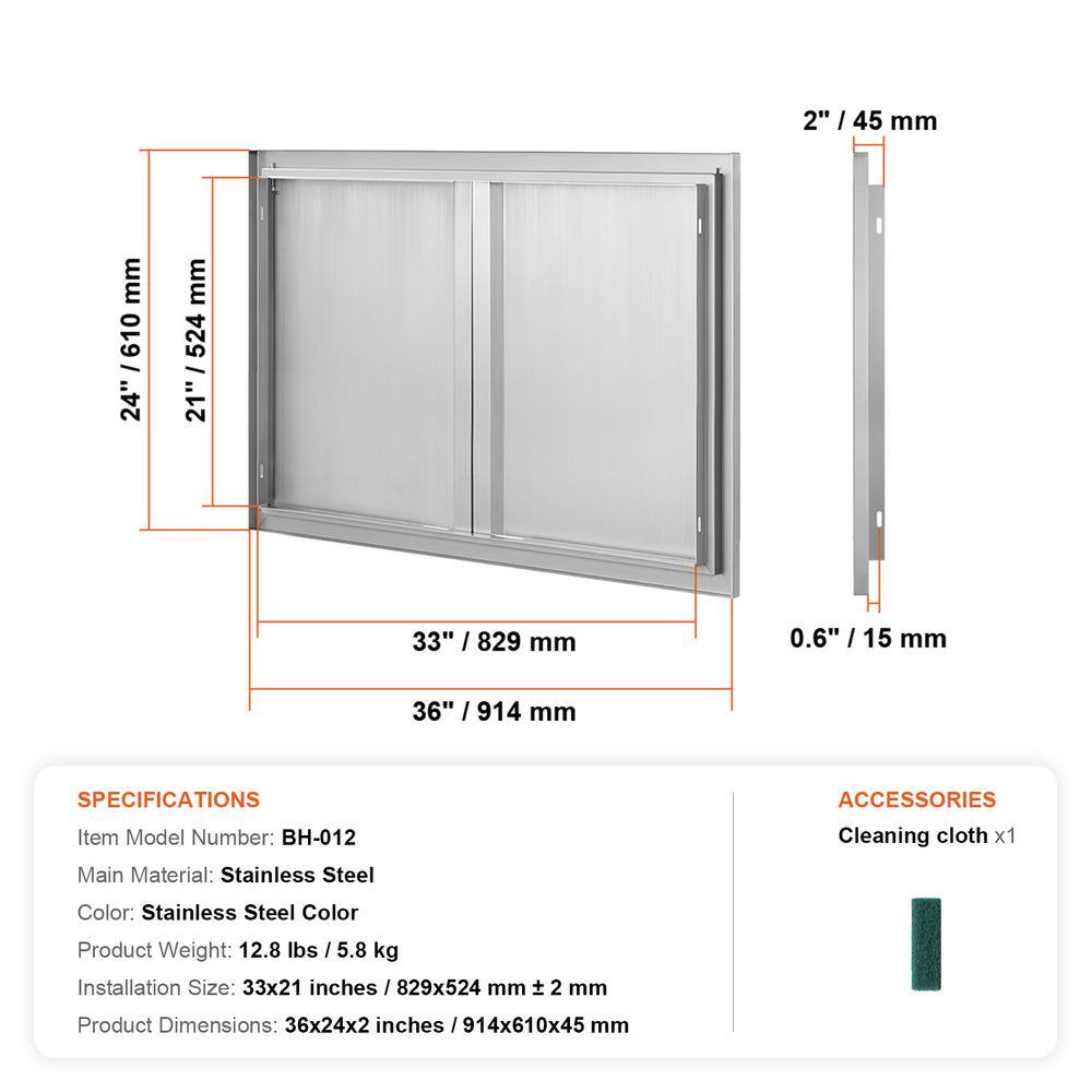 Stainless Steel Double Outdoor Kitchen Access Door, 36x24 Inch