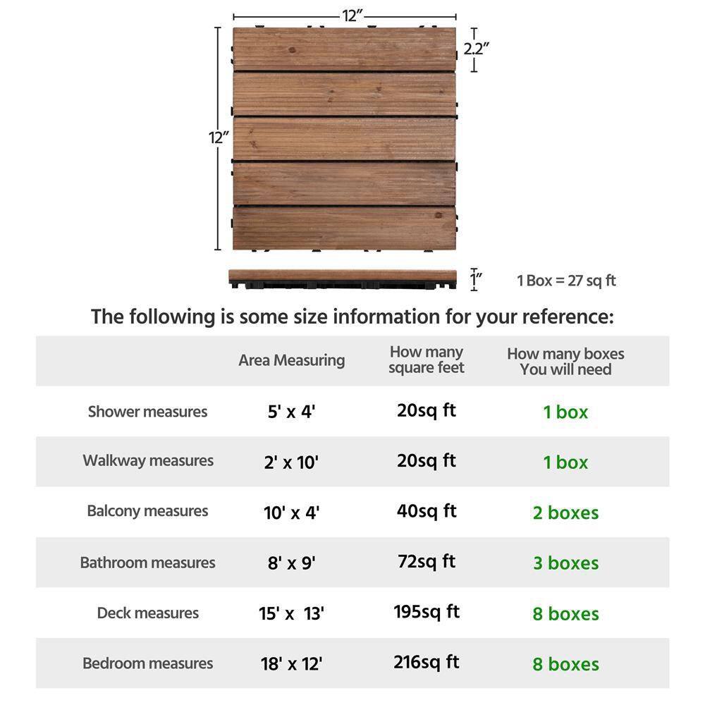 12 in. x 12 in. Interlocking Fir Wood Outdoor Deck Tiles