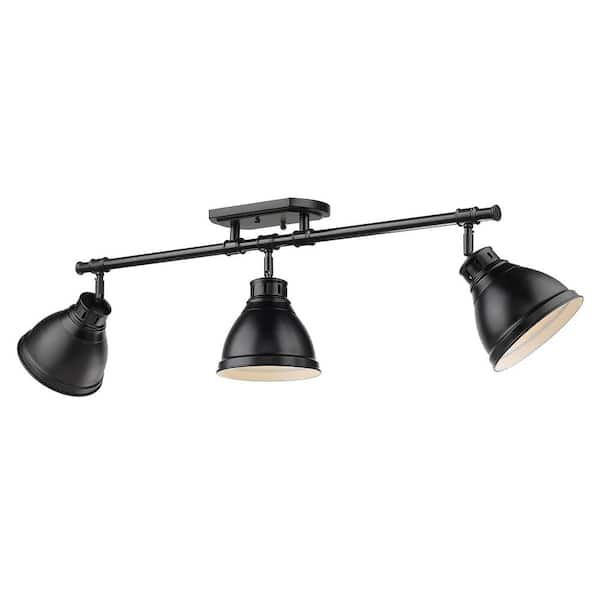 Duncan Collection 3-Light Black Semi-Flush Mount with Matte Black Shade