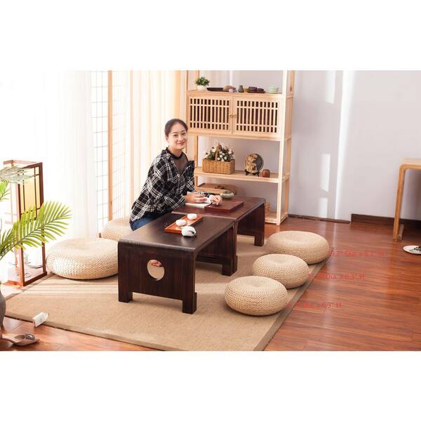 Handmade Natural Straw Floor Pouf Ottoman Footstool Flat Seat