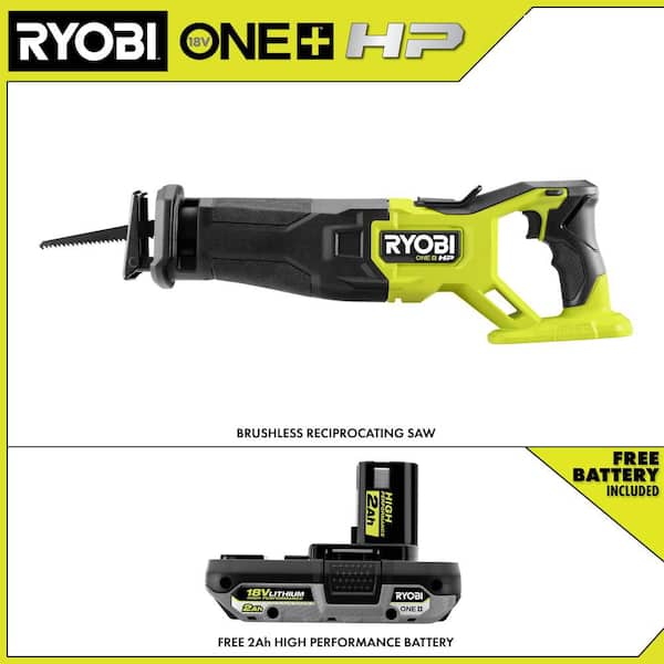 ONE+ HP 18V Brushless Cordless Reciprocating Saw with FREE 2.0 Ah HIGH PERFORMANCE Battery