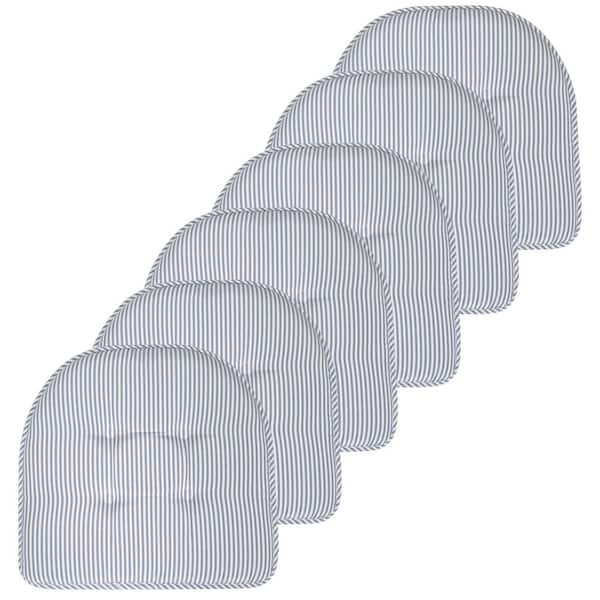 Sweet Home Collection Blue Pinstripe Memory Foam U-Shaped 17 in. x 16 in. Non-Slip Back, Chair Seat Cushion (6-Pack)