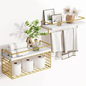 15.7 in. W x 5.9 in. D White Gold Decorative Wall Shelf, 2 plus 1-Tier Wall Mounted Floating Shelves