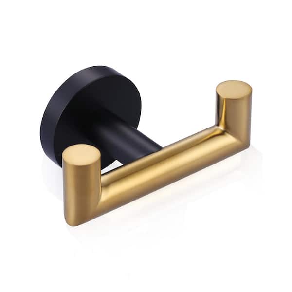 WOWOW Black and Gold J-Hook Double Robe/Towel Hook in Stainless Steel
