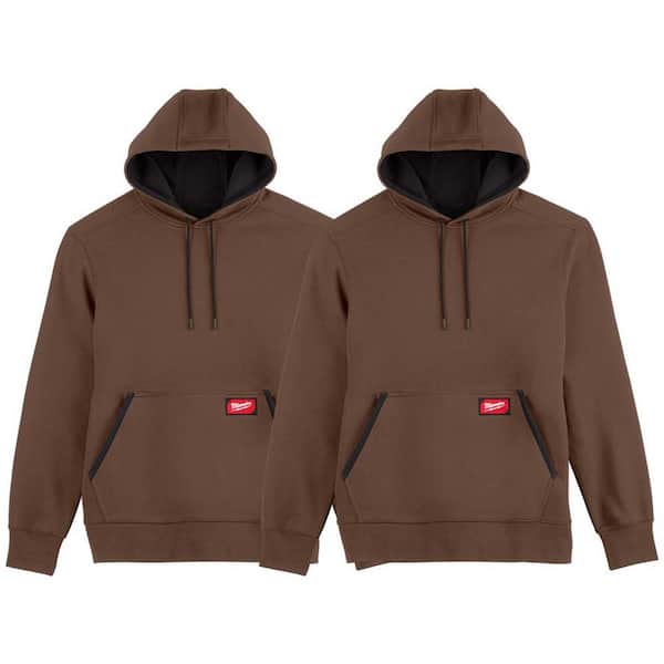 Men's 2X-Large Brown Midweight Cotton/Polyester Long-Sleeve Pullover Hoodie (2-Pack)