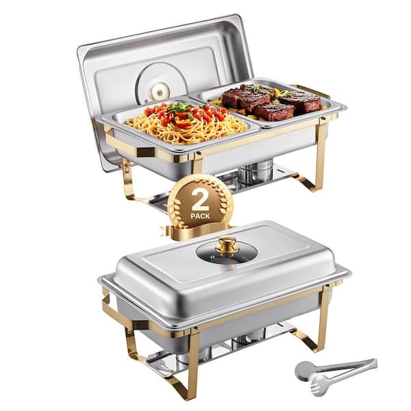 8 qt. Chafing Dish Buffet Set Stainless Chafer with 2 Full & 4 Half Size Pans Rectangle Catering Warmer Server (2- Pack)