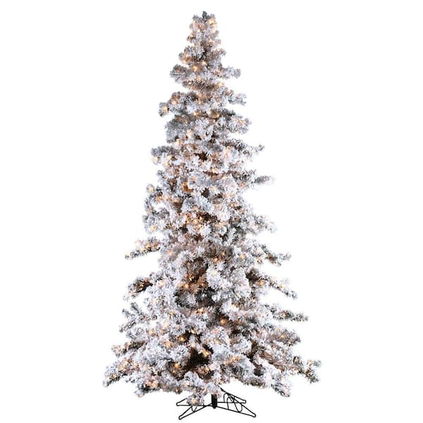 Sterling 9 Ft Pre Lit Heavy Flocked White Spruce Artificial Christmas Tree With Clear Lights 5822 90c The Home Depot