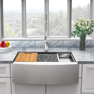 Zero Radius Farmhouse Apron-Front 18G Stainless Steel 36 in. Single Bowl Workstation Kitchen Sink with Accessories