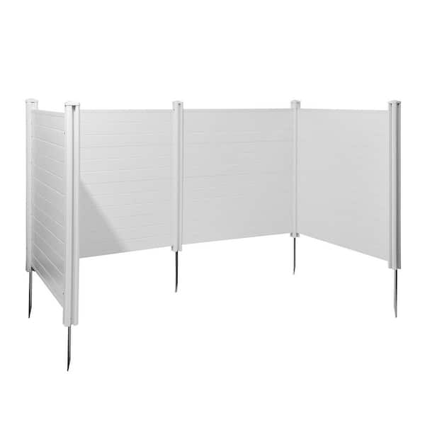 4 Panels Outdoor Privacy Screen, 50 x 50 in. White AC Fence with 27.6 in. Ground Stakes, Vinyl Privacy Fence 2025 update