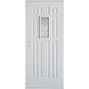 32 in. x 80 in. Geometric Brass Rectangular Lite 9-Panel Painted White Right-Hand Inswing Steel Prehung Front Door