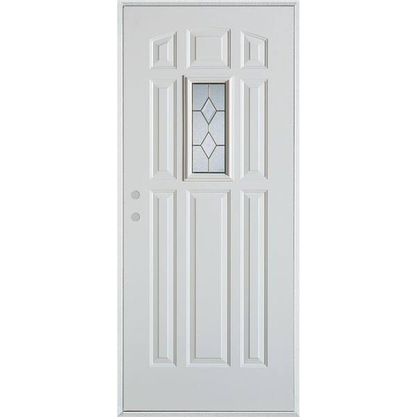 Stanley Doors 36 in. x 80 in. Geometric Patina Rectangular 1 Lite 9-Panel Painted Right-Hand Inswing Steel Prehung Front Door