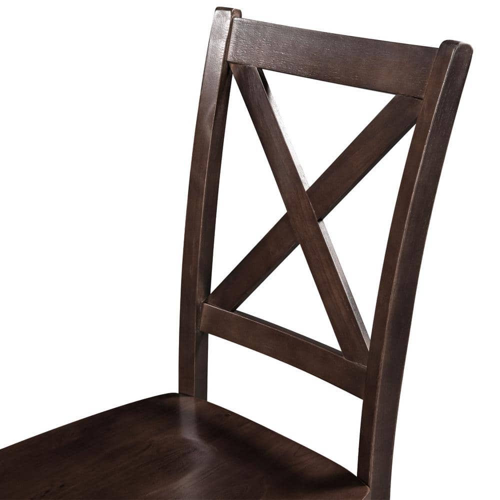 Espresso Solid Wood Drop Leaf Dining Table Set with X-Back Chairs