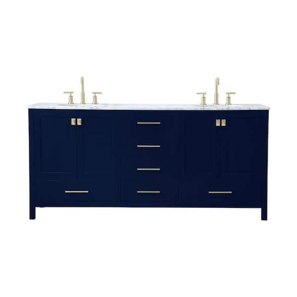 Unbranded Simply Living 72 in. W x 22 in. D x 34 in. H Bath Vanity in Blue with Carrara White Marble Top