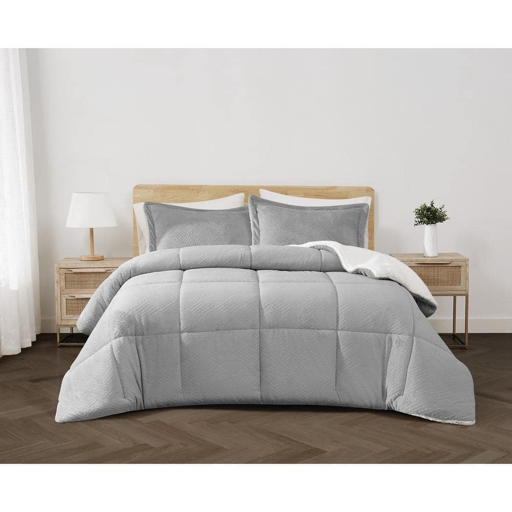 Gray Full Faux Fur Down Alternative Bedding Set