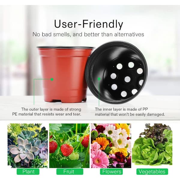 VIVOSUN 100-Piece 3.5 Qt. 4 in. Indoor/Outdoor Plastic Plant Nursery Pots for Seedlings, Cuttings, Transplanting
