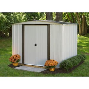 Newport 8 ft. W x 6 ft. D 2-Tone Eggshell and Coffee Galvanized Metal Shed with Sliding Lockable Doors (43 sq. ft.)