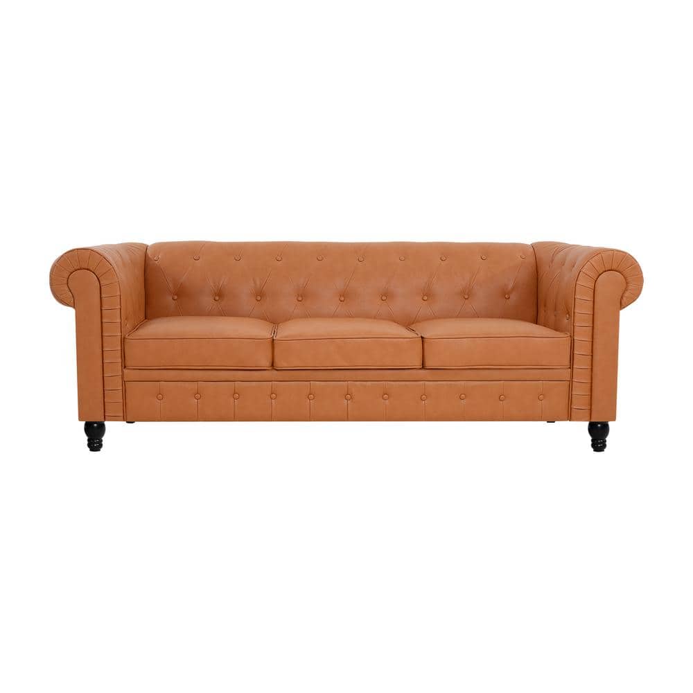 HOMESTOCK 89 in. Round Arm 2Seater Removable Cushions Sofa in Caramel