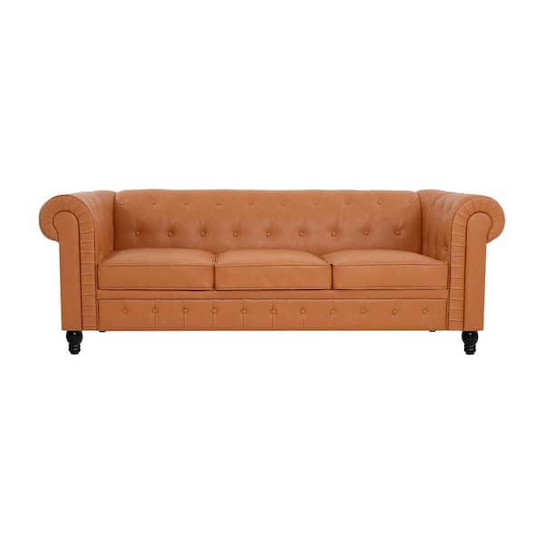 HOMESTOCK 89 in. Round Arm 2-Seater Removable Cushions Sofa in Caramel