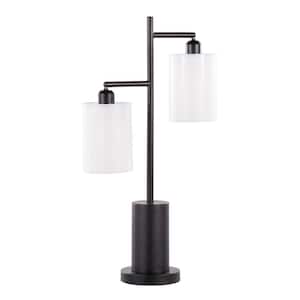 Cannes 27 in. Black Metal with White Shades Two Light Table Lamp