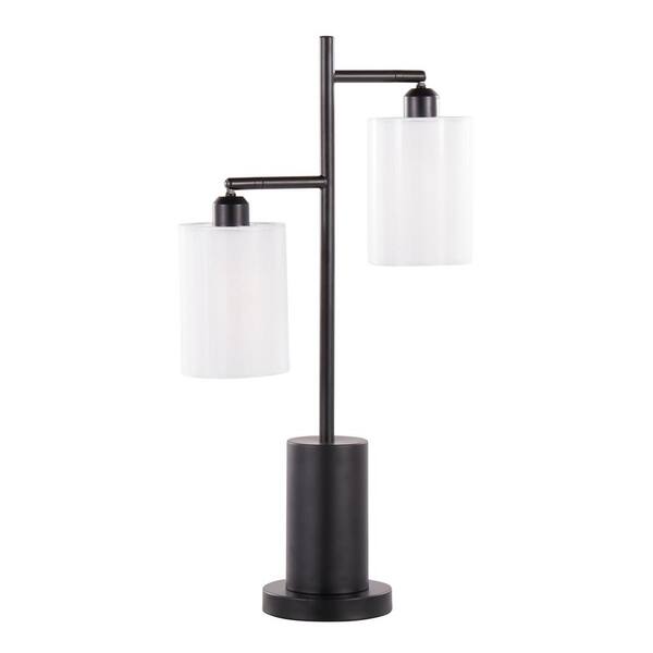 Lumisource Cannes 27 in. Black Metal with White Shades Two Light Table Lamp