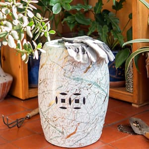 Abstract Green and Gold Ceramic Garden Stool
