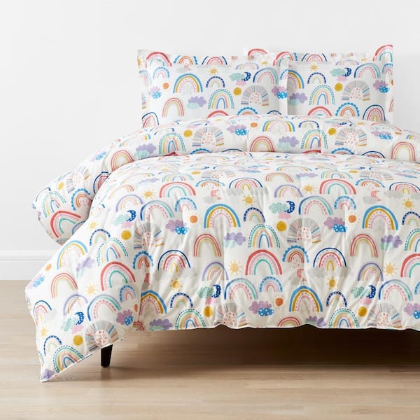 Company Kids Magical Rainbows White Multi Organic Cotton Percale Twin/Twin XL Comforter Set