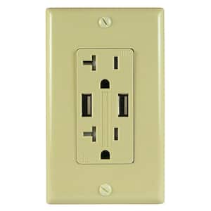 Two 5 Amp USB Two 20 Amp AC Wall Outlet and USB Charging Ports Wall Plate Tamper Resistant, Ivory