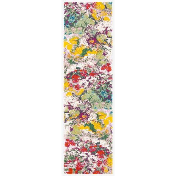 Watercolor 2 x 10 Light Green/Rose Abstract Runner Rug