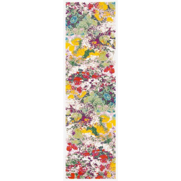 Watercolor 2 ft. x 8 ft. Light Green/Rose Abstract Watercolor Runner Rug