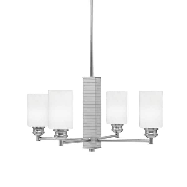Unbranded Albany 21.75 in. 4 Light Brushed Nickel Chandelier with White Marble Glass Shades